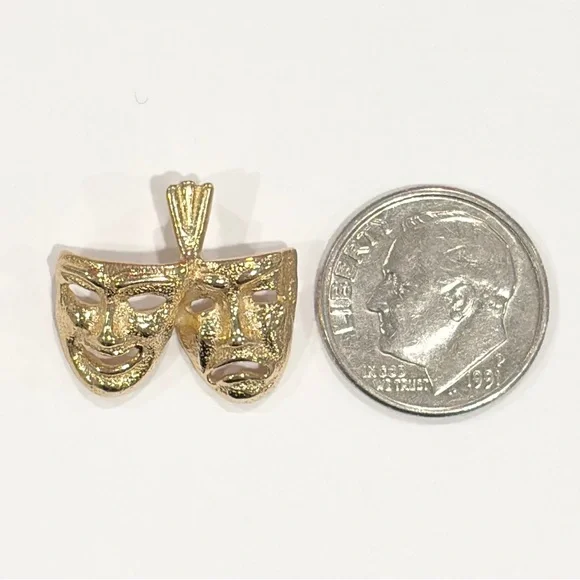 14K Drama Comedy Mask Pendant Yellow Gold Michael Anthony Actor Theater Thespian - Picture 13 of 14